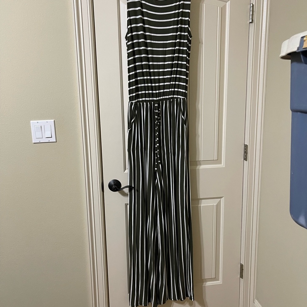 Olive green/white stripped pant jumper